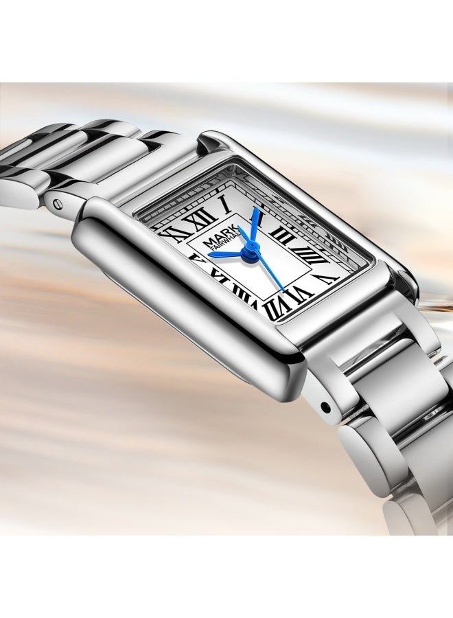 مارك وارفيلد الرجل الجديد ساعة مارك فيروال للنساء كوارتز، علبة وسوار من السبائك، إبزيم فولاذي، مربعة الشكل، رقمي أبيض، مقاومة للماء حتى 30 متر - Image 2